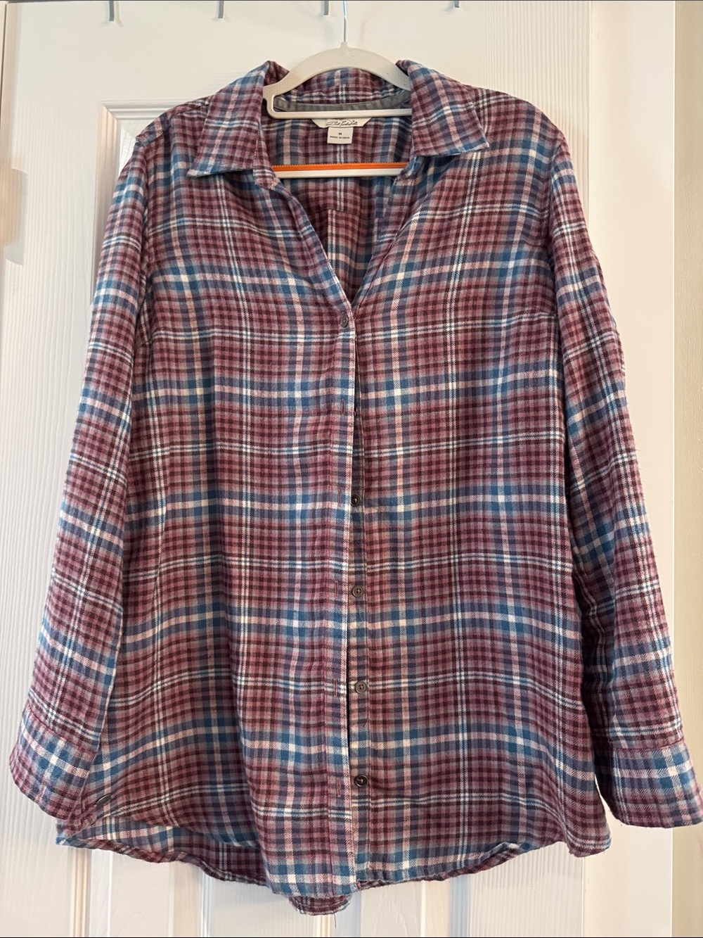 Women's Flannel Plaid Button-Down Shirt - Blue & Maroon